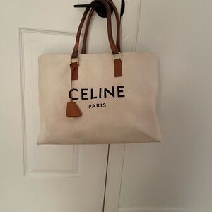 Celine Cream and Brown Tote Bag